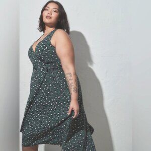 Torrid Forest Green Wrap Midi Dress 2X Sleeveless Flowy V-Neck Holiday Dress‎